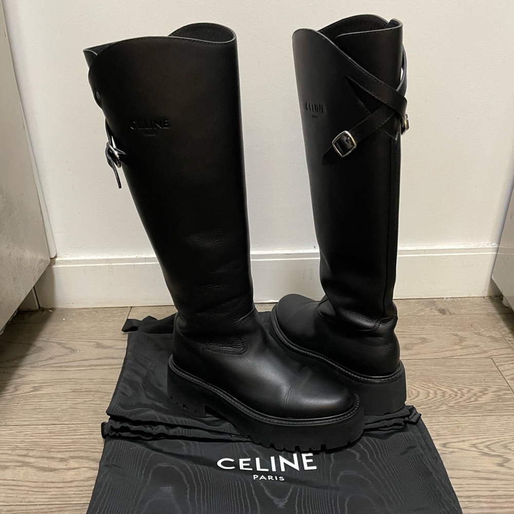 Celine Tall Riding Boot with Thick Sole in Calfskin Leather Size 39